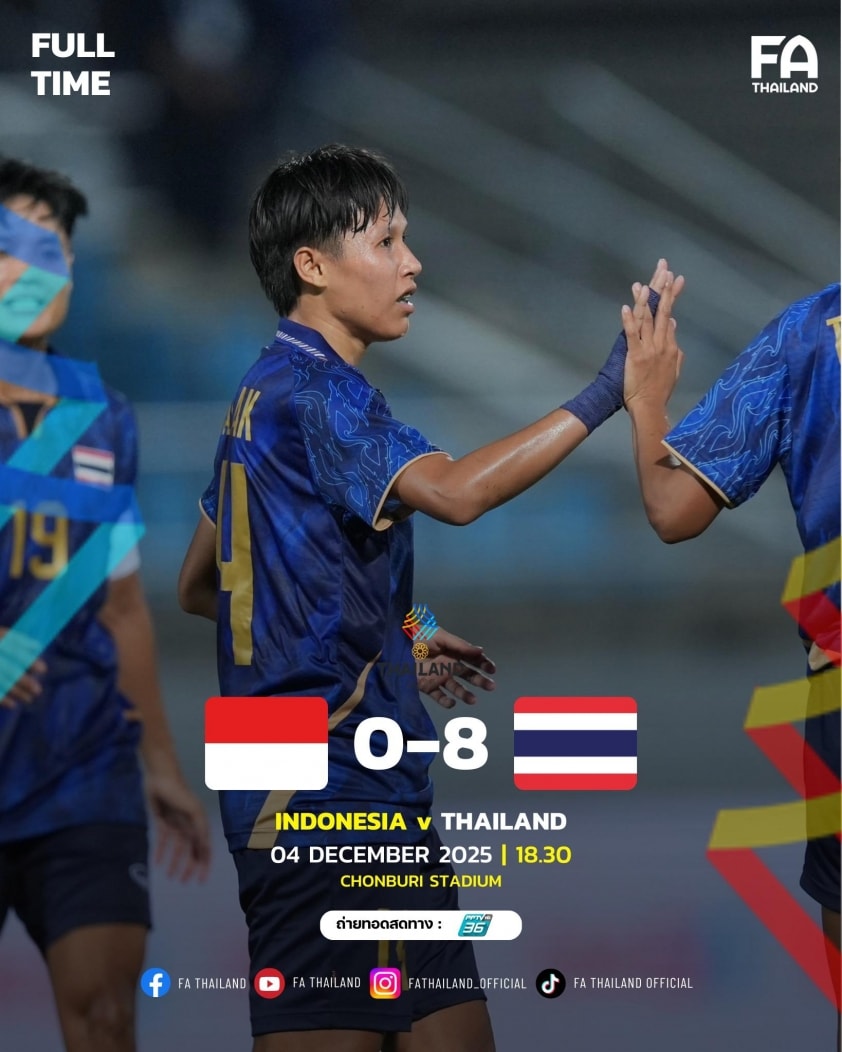 ĐT nữ Thái Lan ăn mừng chiến thắng đậm trước Indonesia.