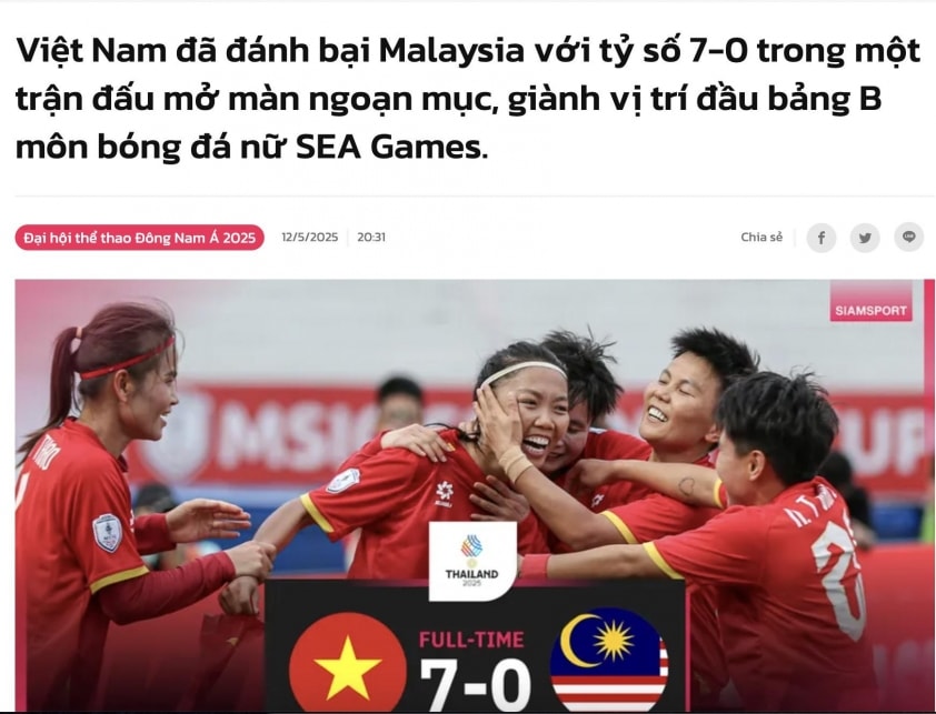 Chiến thắng của ĐT nữ Việt Nam khiến báo Thái ấn tượng