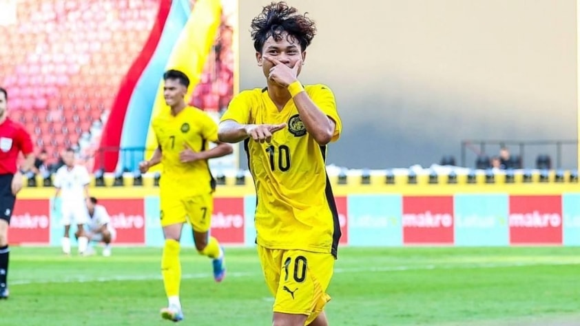 Cầu thủ Haykal Danish của U22 Malaysia thể hiện quyết tâm trước trận gặp U22 Việt Nam