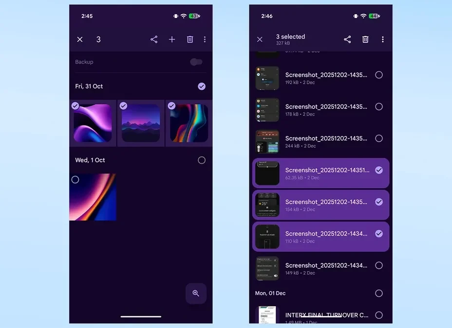 Giao diện chọn nhiều ảnh trong ứng dụng Google Photos để chuẩn bị chia sẻ.