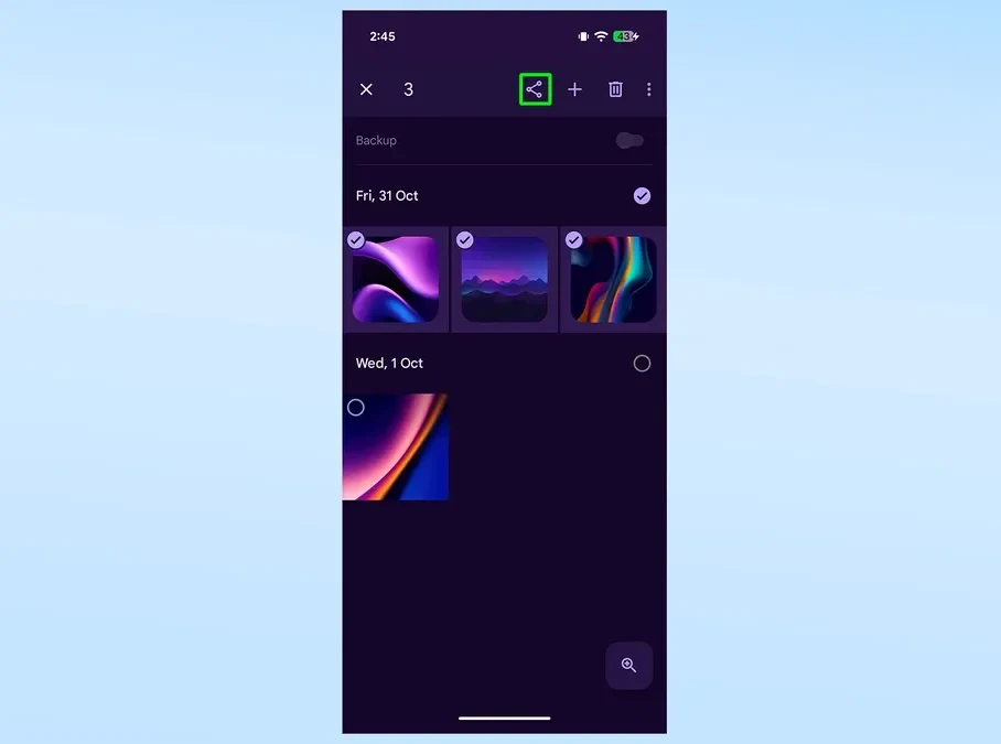 Nút Chia sẻ được đánh dấu trong giao diện Google Photos.