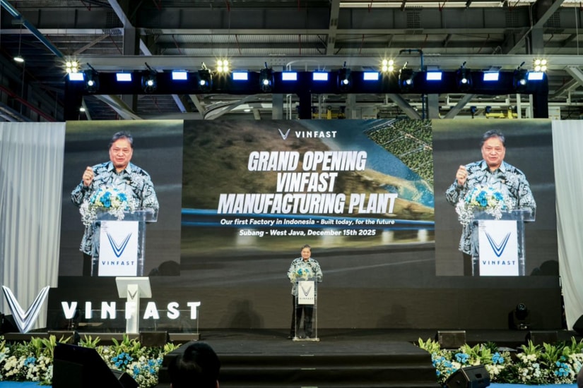 Toàn cảnh lễ khánh thành nhà máy sản xuất ô tô điện VinFast tại Subang, Indonesia.