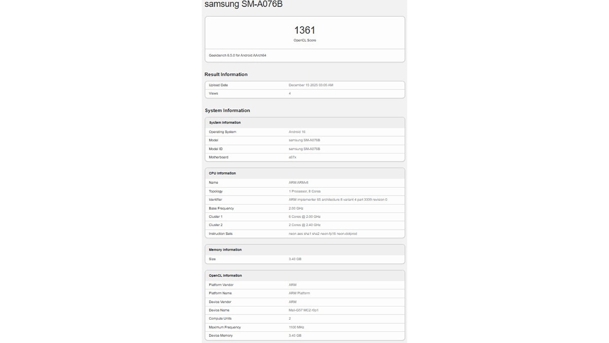 Hiệu năng GPU của Galaxy A07 5G