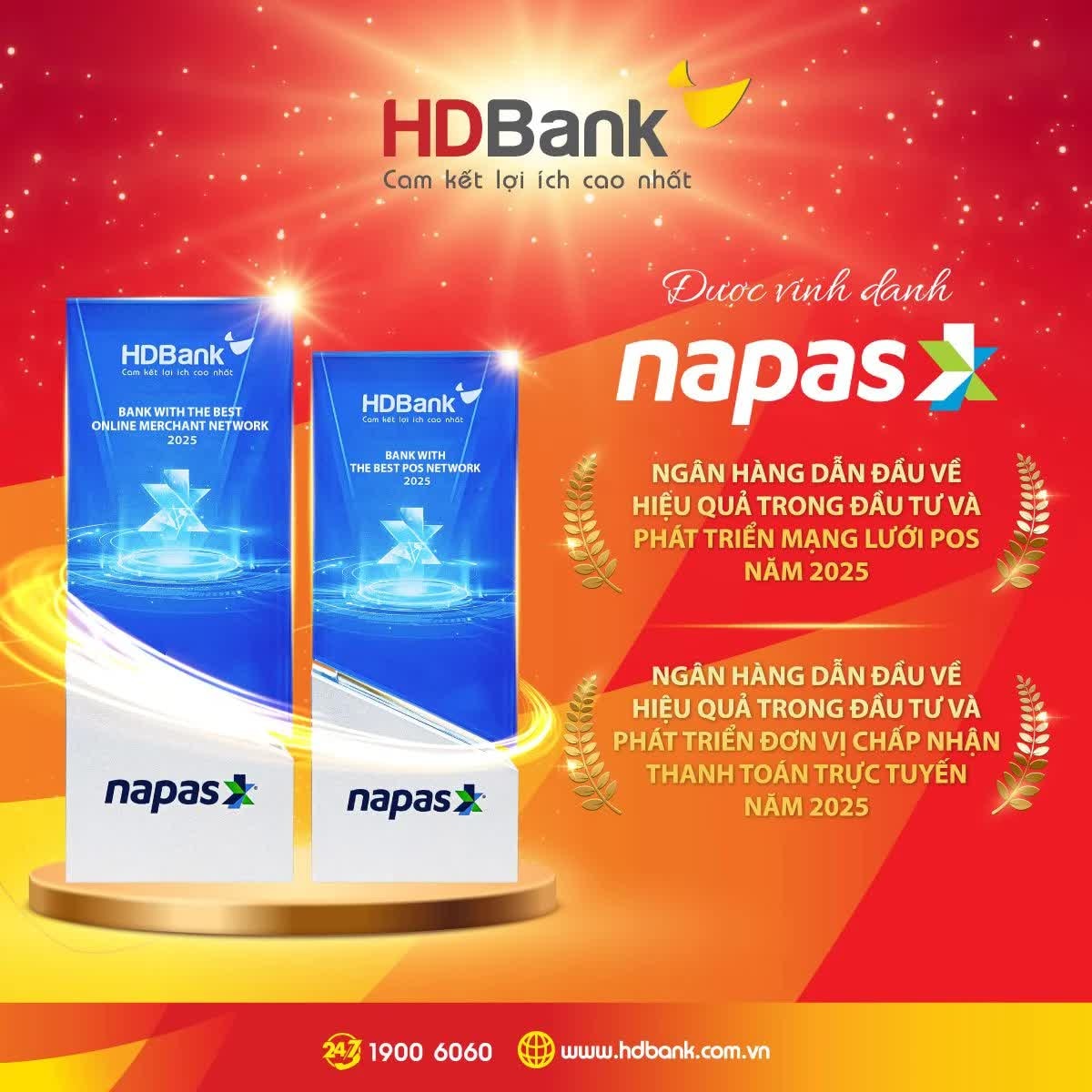 HDBank khẳng định vị thế dẫn đầu với hai giải thưởng lớn về hạ tầng thanh toán từ NAPAS