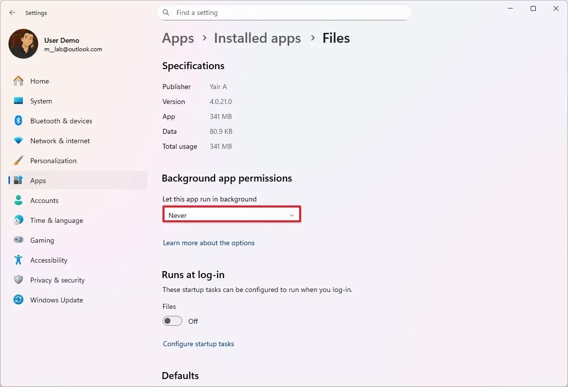 Background app permissions