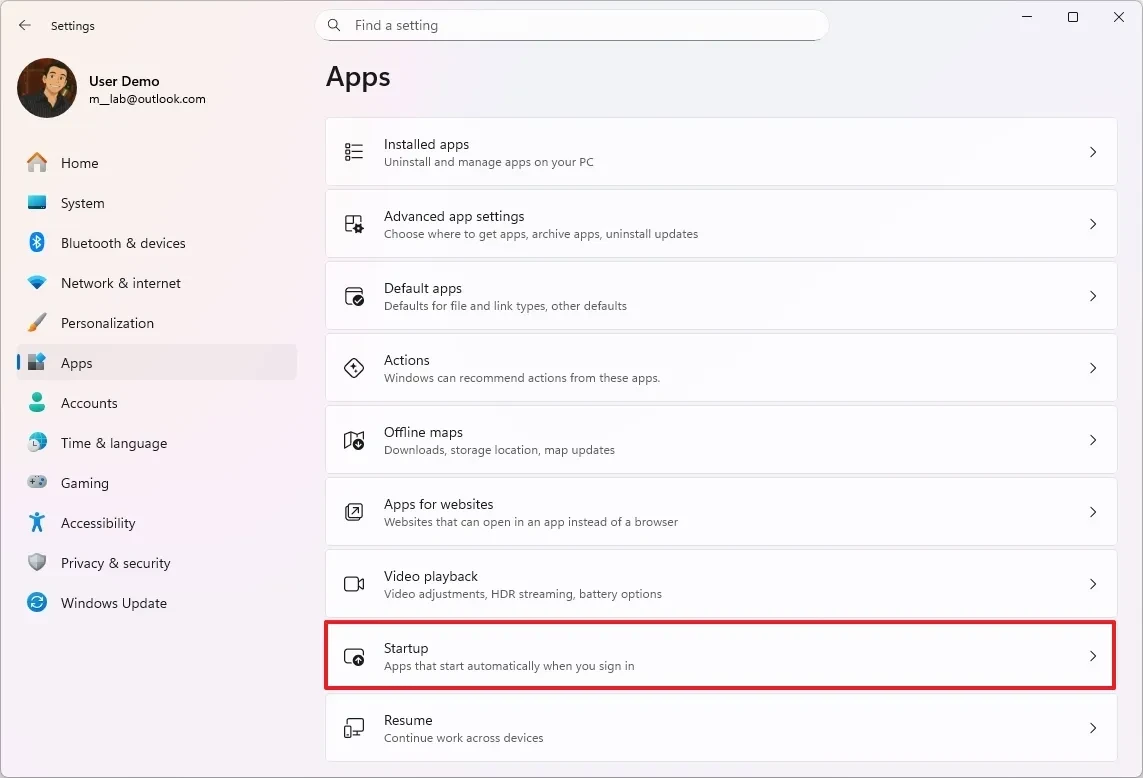 Giao diện Startup apps trên Windows 11