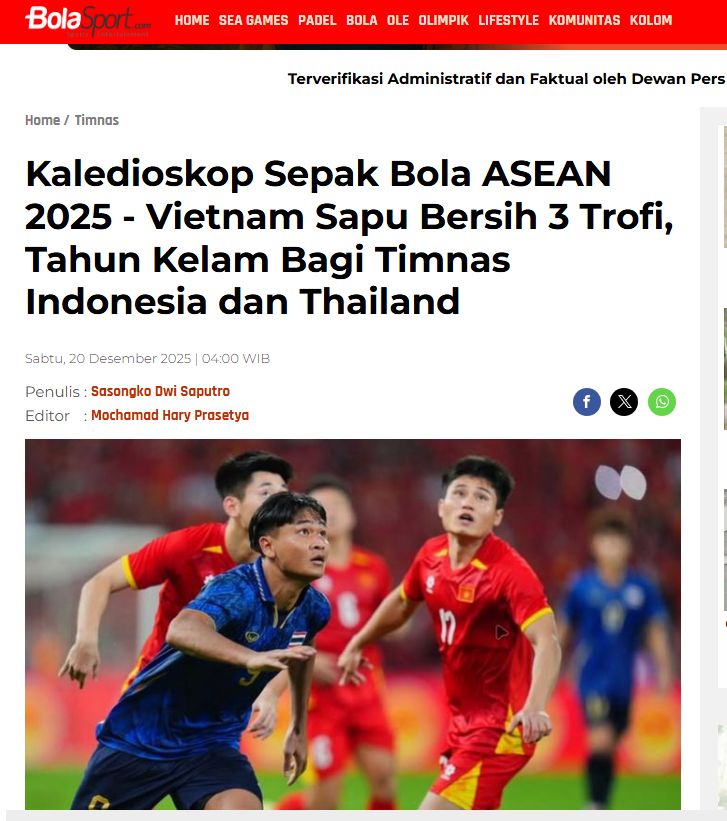 Tờ Bola Sport phản ứng về bóng đá Việt Nam 2025