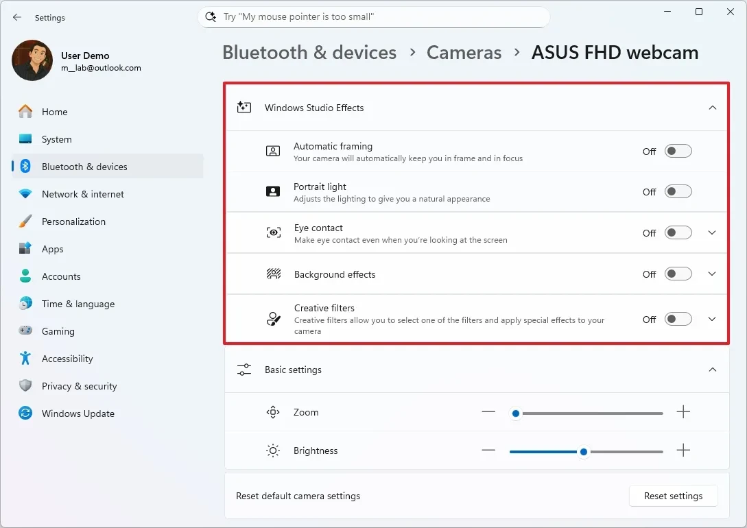 Windows Studio Effects cho camera ngoài