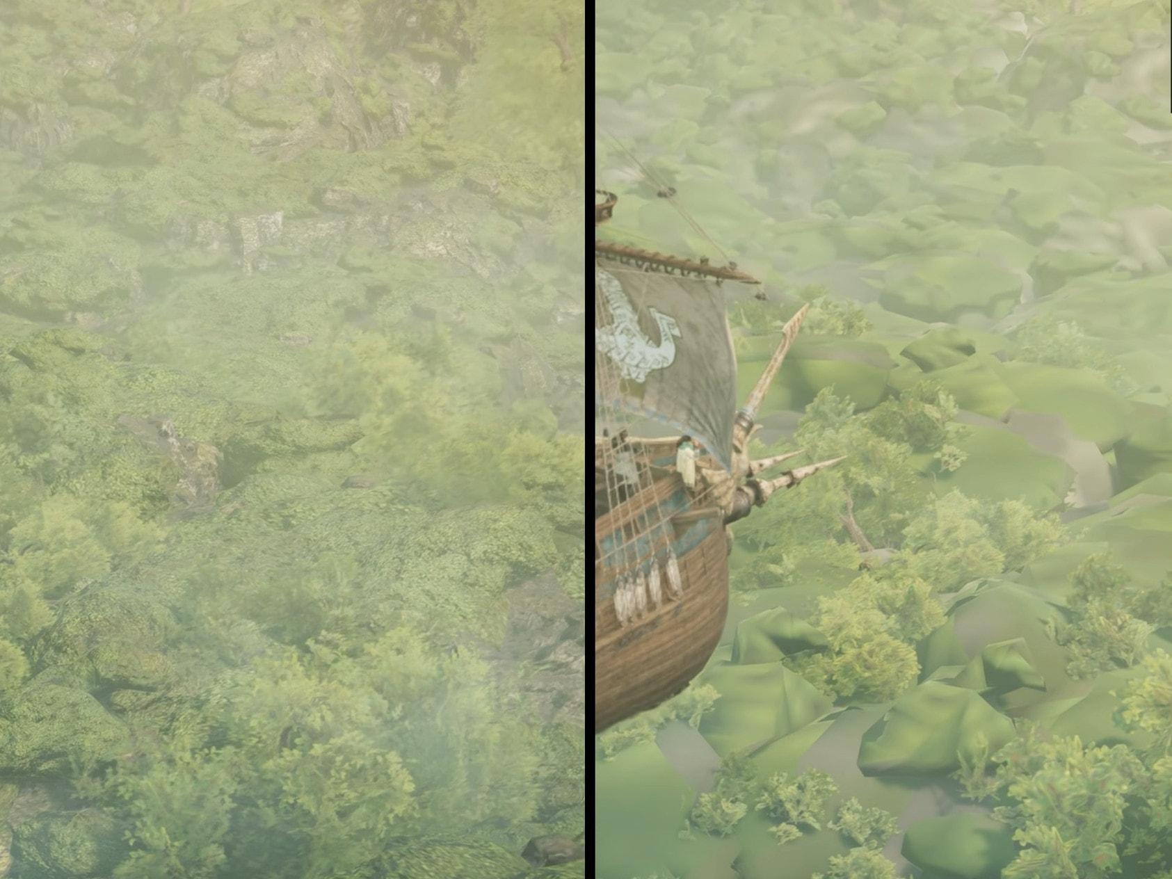 Monster Hunter Wilds gặp lỗi hiển thị texture mặt đất ở thiết lập High trong một cảnh cắt cảnh.