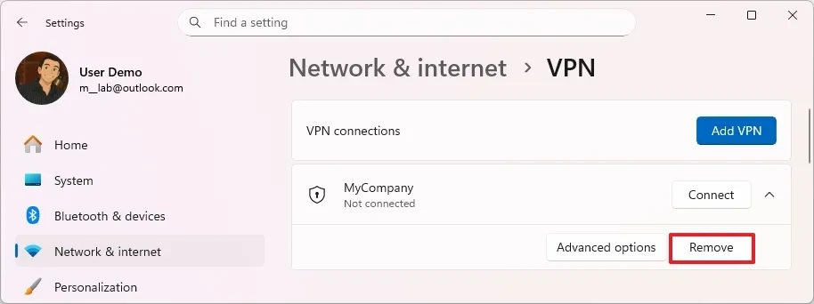 Xóa hồ sơ VPN khỏi hệ thống