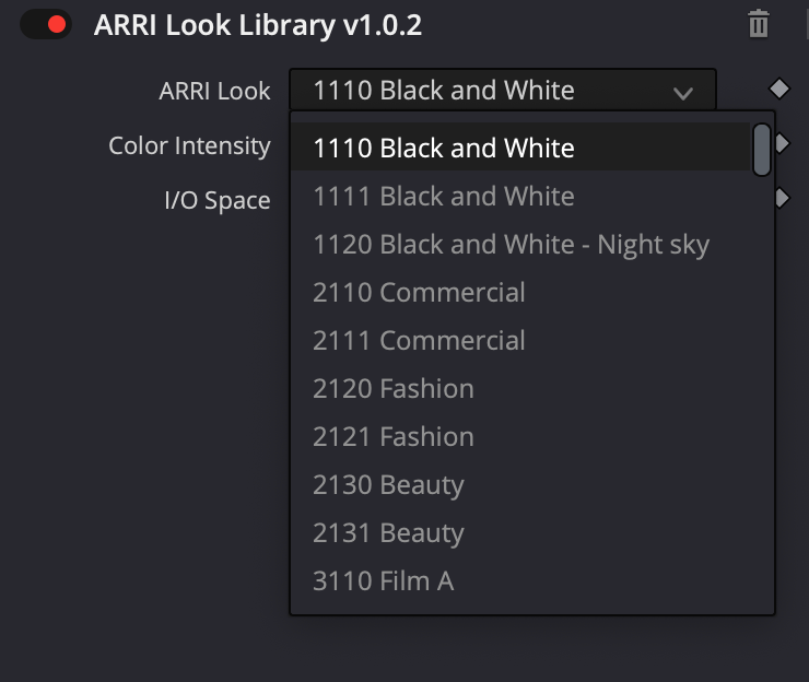 Các tùy chọn trong ARRI Look Library