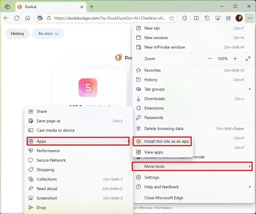 cai dat Duck.ai DuckDuckGo duoi dang ung dung tren Windows 11 10.8
