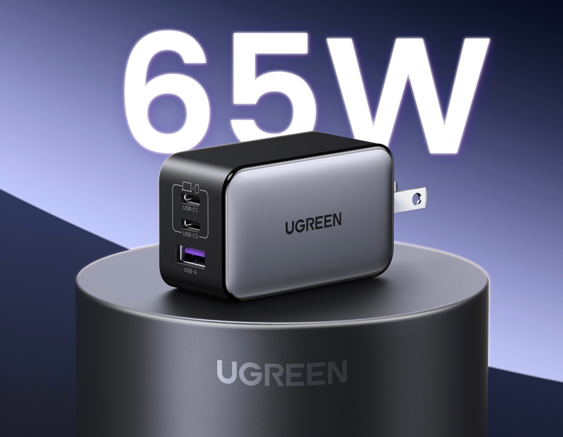 Sạc nhanh Ugreen Nexode 65W với 3 cổng kết nối