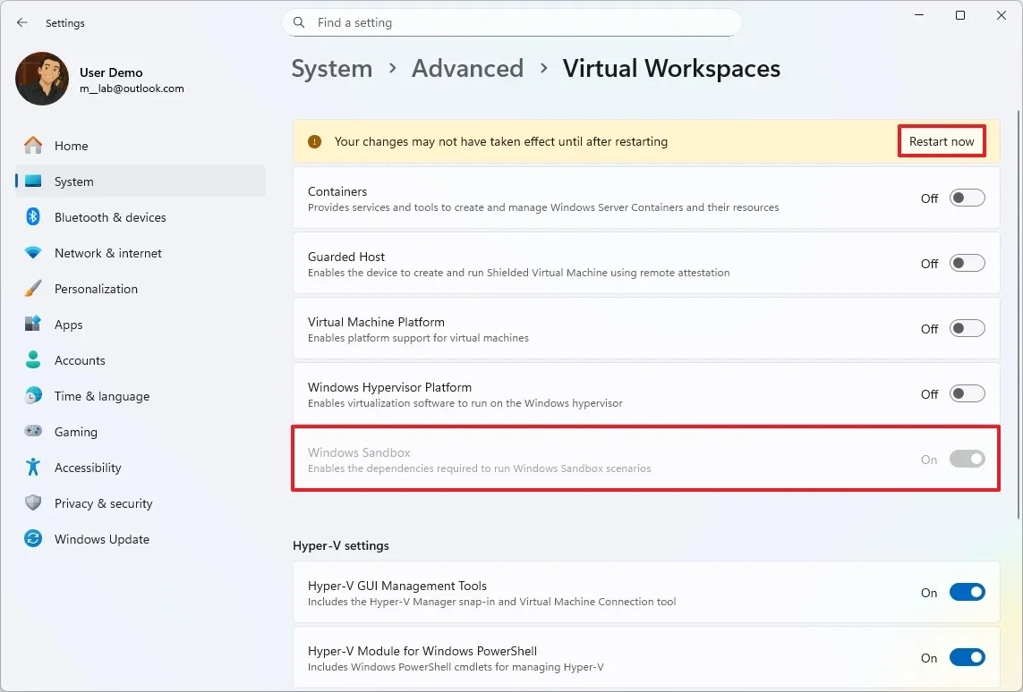 Danh sách các tính năng ảo hóa trong Windows 11