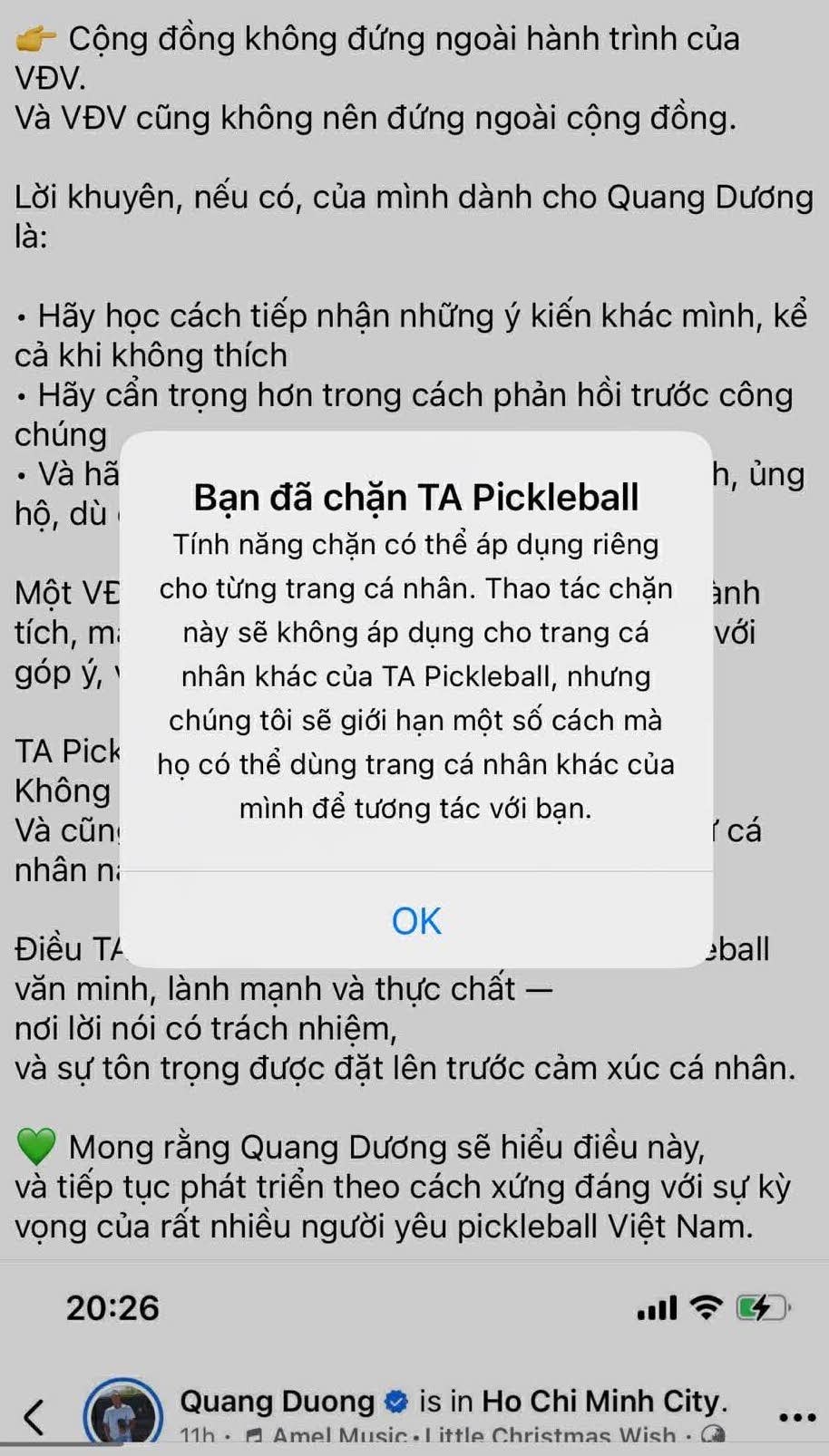 Nhiều fanpage và hội nhóm pickleball cũng tham gia vào cuộc tranh luận về Quang Dương