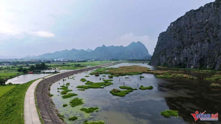 Mặt nước phẳng lặng trong vắt hiện rõ những lớp rong rêu dưới đáy