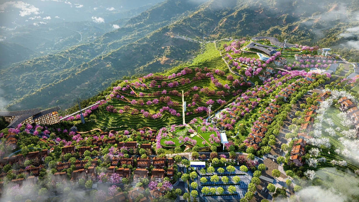Phối cảnh khu đồi chè Ô Quý Hồ sau khi được quy hoạch và hồi sinh