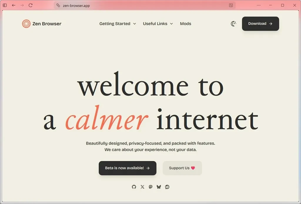 Giao diện tối giản của Zen Browser