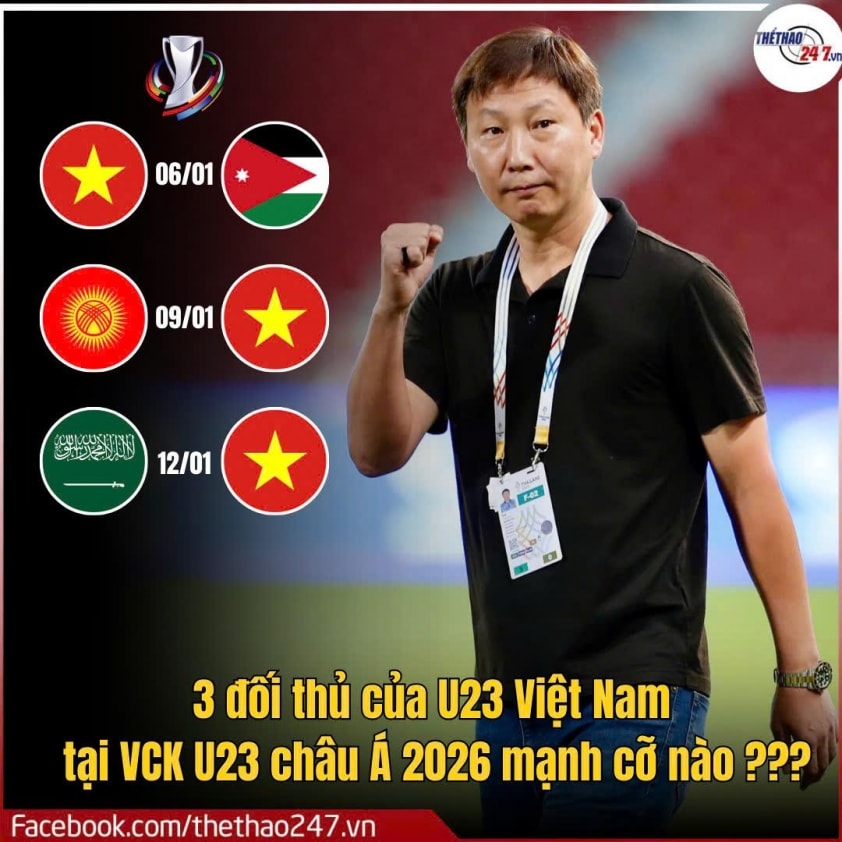 Lịch thi đấu của U23 Việt Nam tại vòng bảng VCK U23 châu Á 2026