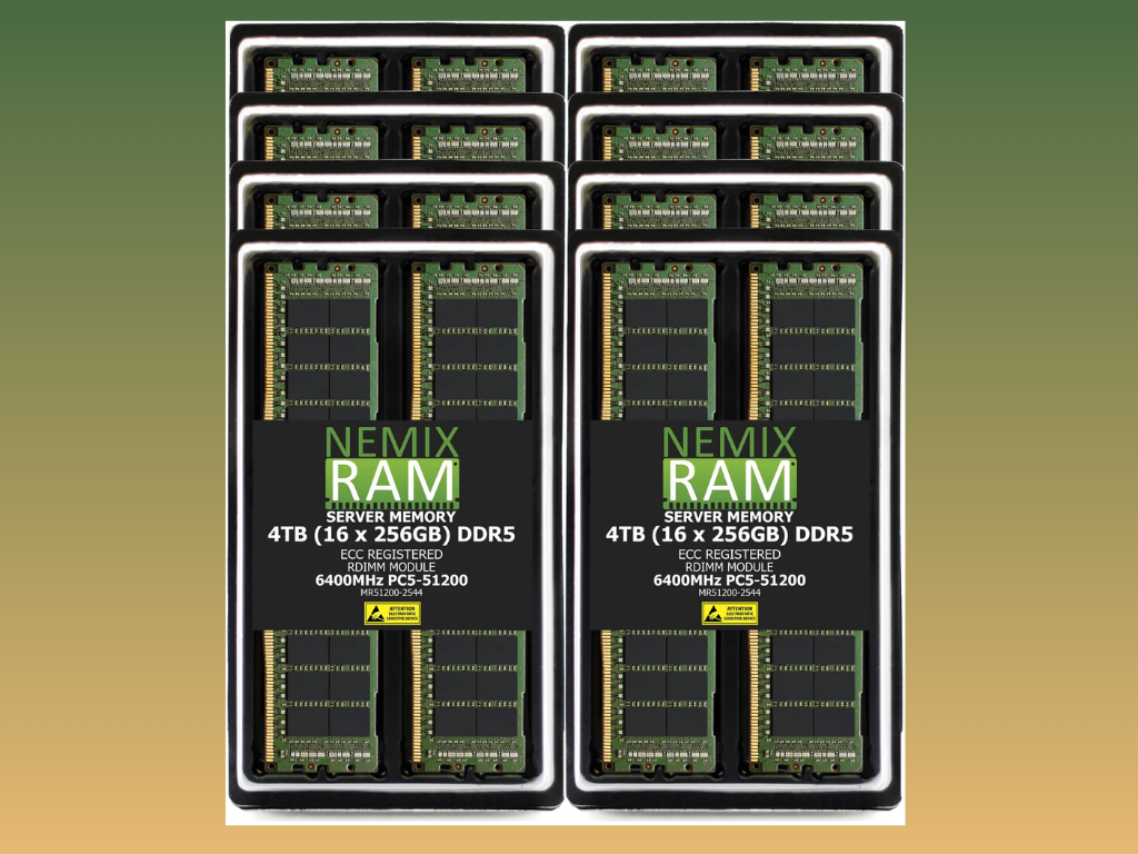 Hình ảnh kết xuất bộ RAM DDR5 RDIMM 4TB gồm 16 mô-đun của Nemix