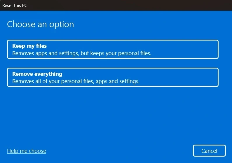 Bắt đầu quá trình Reset PC trên giao diện Windows 11