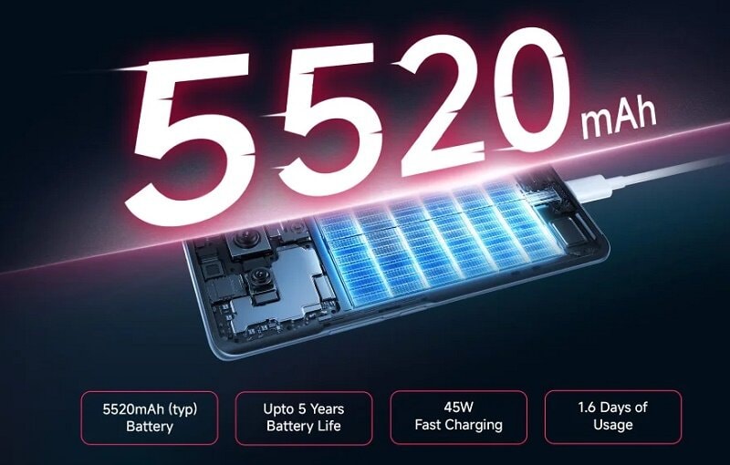 Dung lượng pin 5520 mAh trên Redmi Note 15 5G