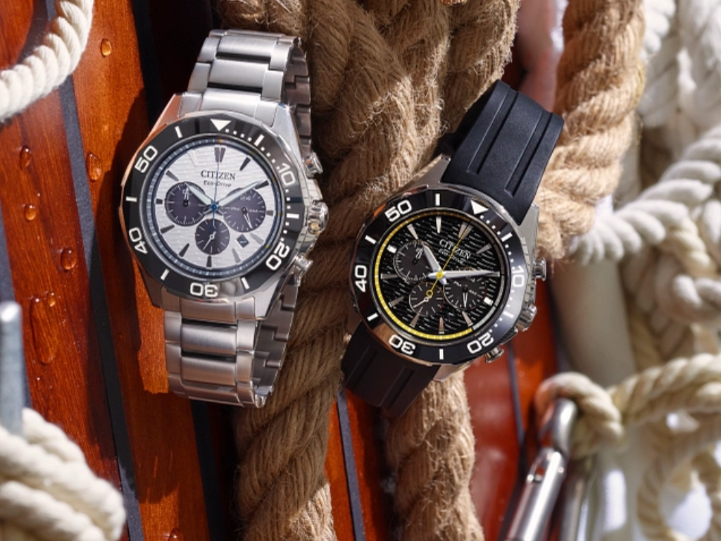 Hai mẫu đồng hồ Citizen Eco-Drive CA4730-59A và CA4730-08E với thiết kế vành bezel góc cạnh.