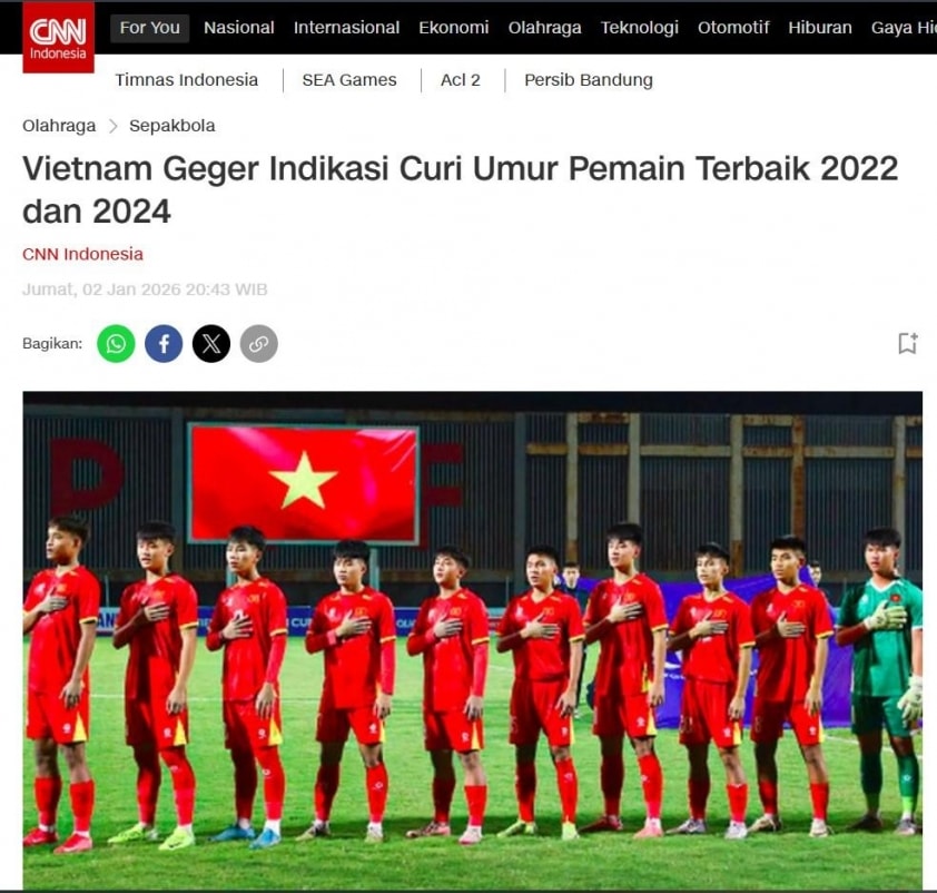 Báo chí Indonesia đưa tin về nghi vấn gian lận tuổi tại giải U19 Việt Nam