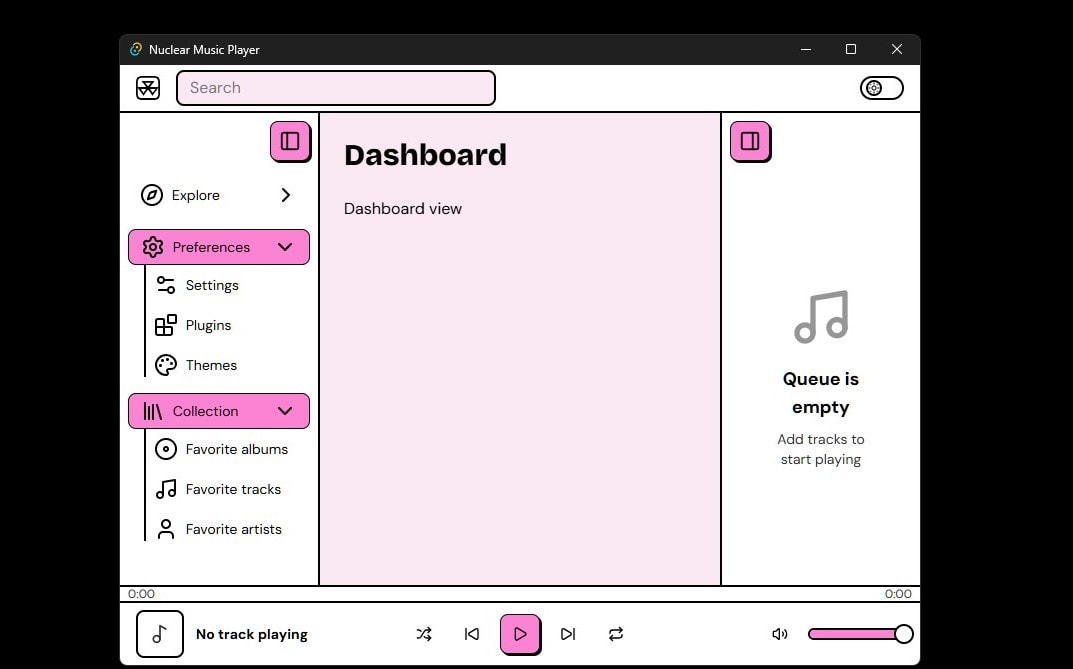 Giao diện bản thử nghiệm sớm của Nuclear Music Player