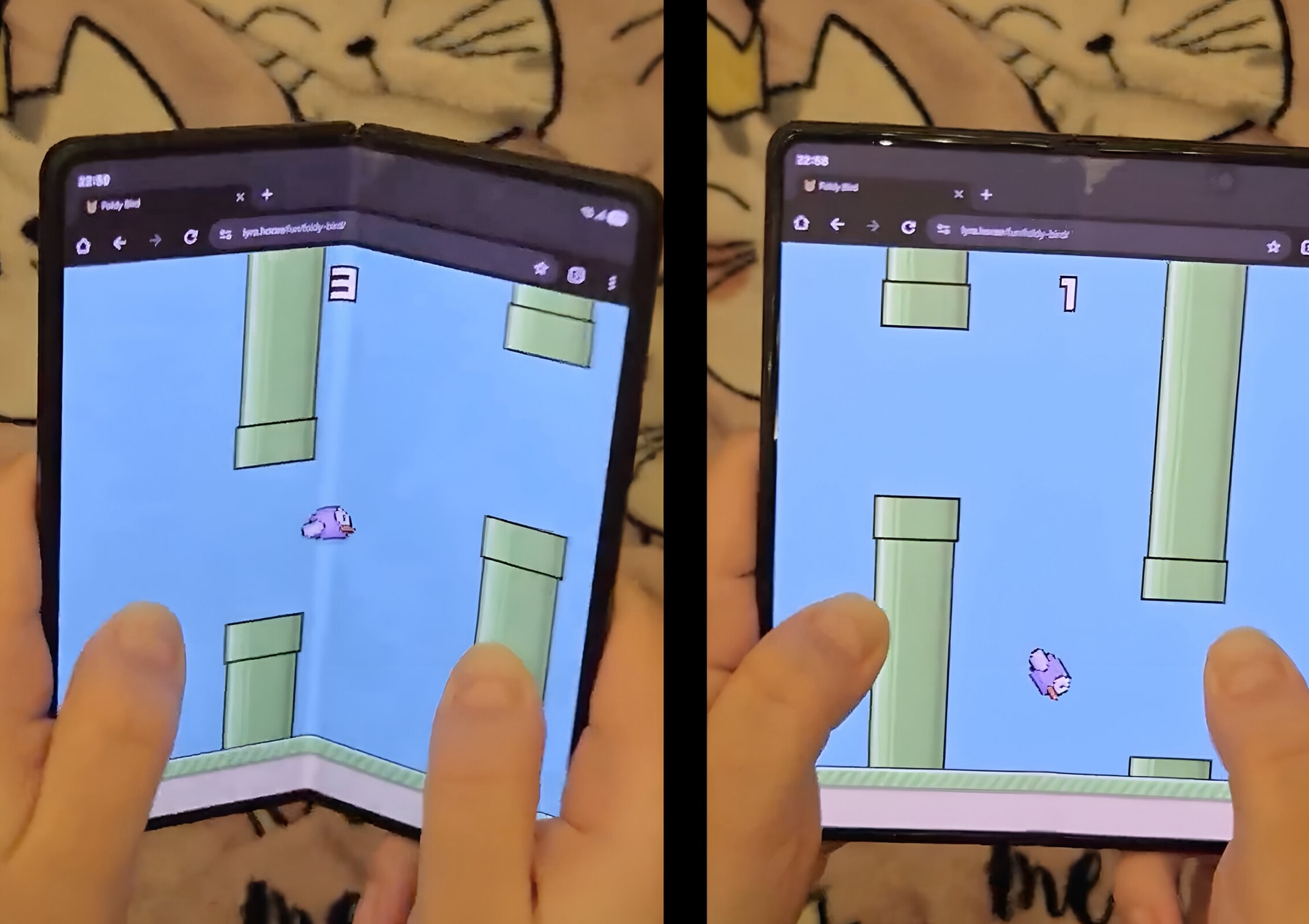 Foldy Bird, created by Rebane, is a special version of Flappy Bird that makes foldable users literally flap their screens.