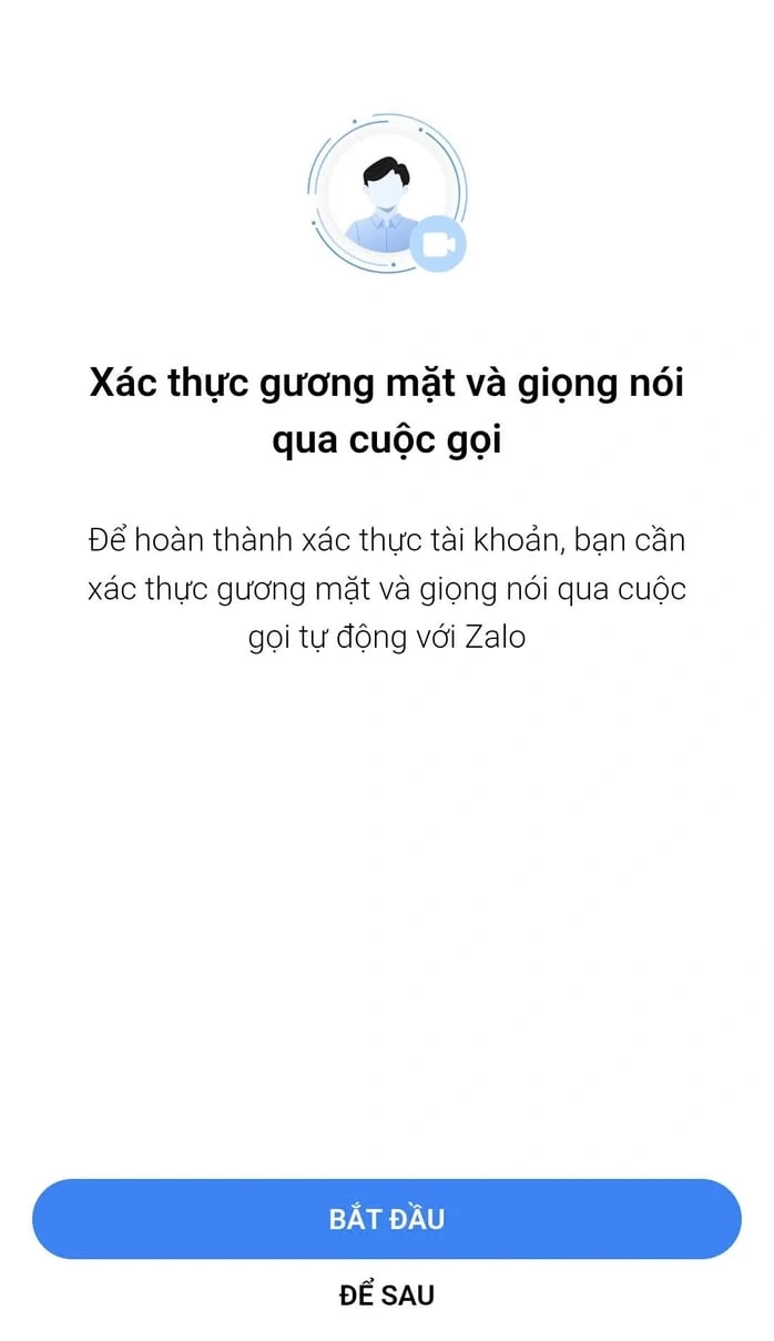 Giao diện xác thực tài khoản Zalo qua gương mặt và giọng nói