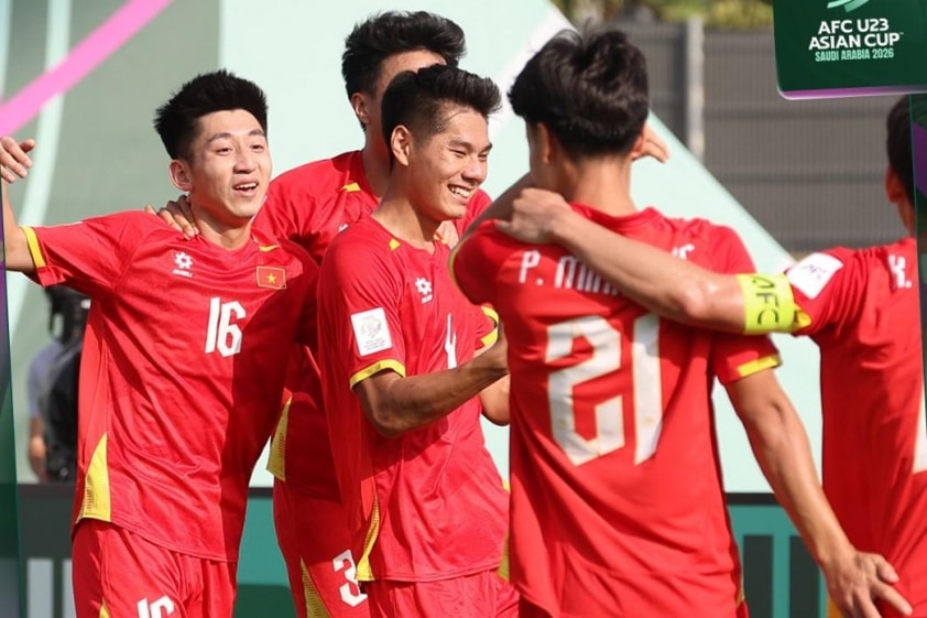 U23 Việt Nam ăn mừng chiến thắng trước Jordan tại VCK U23 châu Á