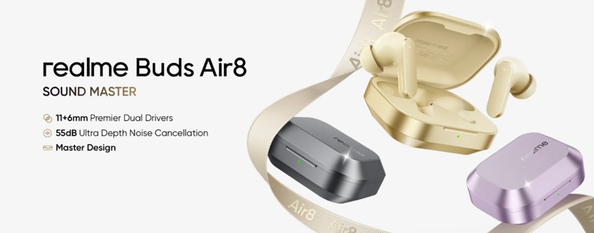 Tai nghe realme Buds Air 8 với thiết kế hiện đại và hệ thống driver kép