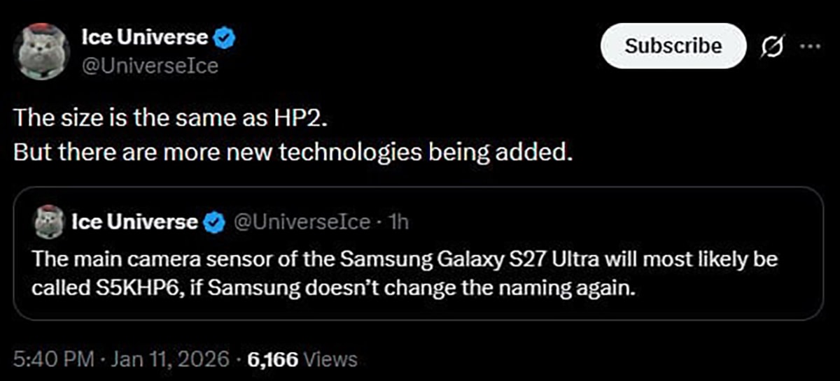 Galaxy S27 Ultra sẽ dùng cảm biến HP6 mới