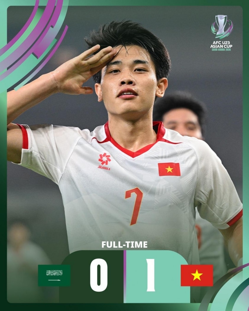 Các cầu thủ U23 Việt Nam ăn mừng chiến thắng lịch sử trước U23 Saudi Arabia tại giải châu Á
