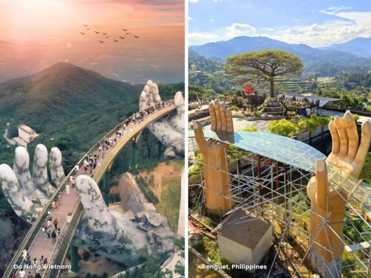 Hình ảnh so sánh hai cây cầu bàn tay tại Philippines và Việt Nam đăng tải trên TripZilla