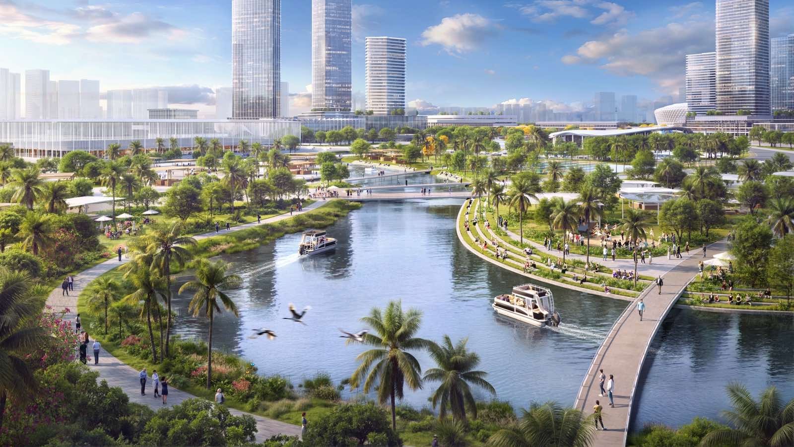 Người dân thư giãn tại khu vực công viên công cộng trong quần thể dự án Rạch Chiếc
