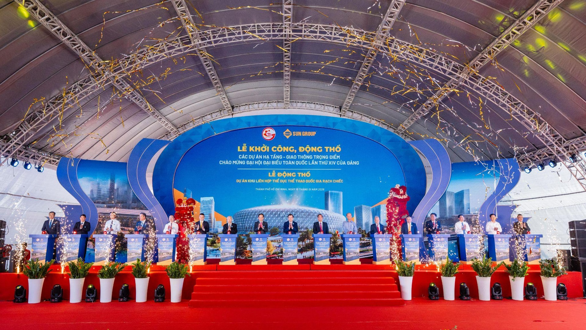 Lễ động thổ Khu liên hợp Thể dục Thể thao Quốc gia Rạch Chiếc tại TP.HCM vào sáng 15/1/2026