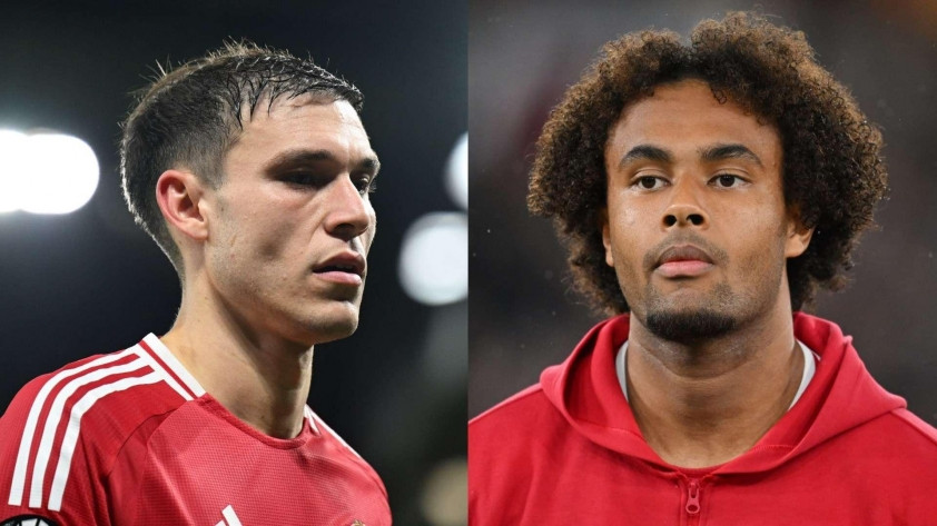 Manuel Ugarte và Joshua Zirkzee trong màu áo Man United