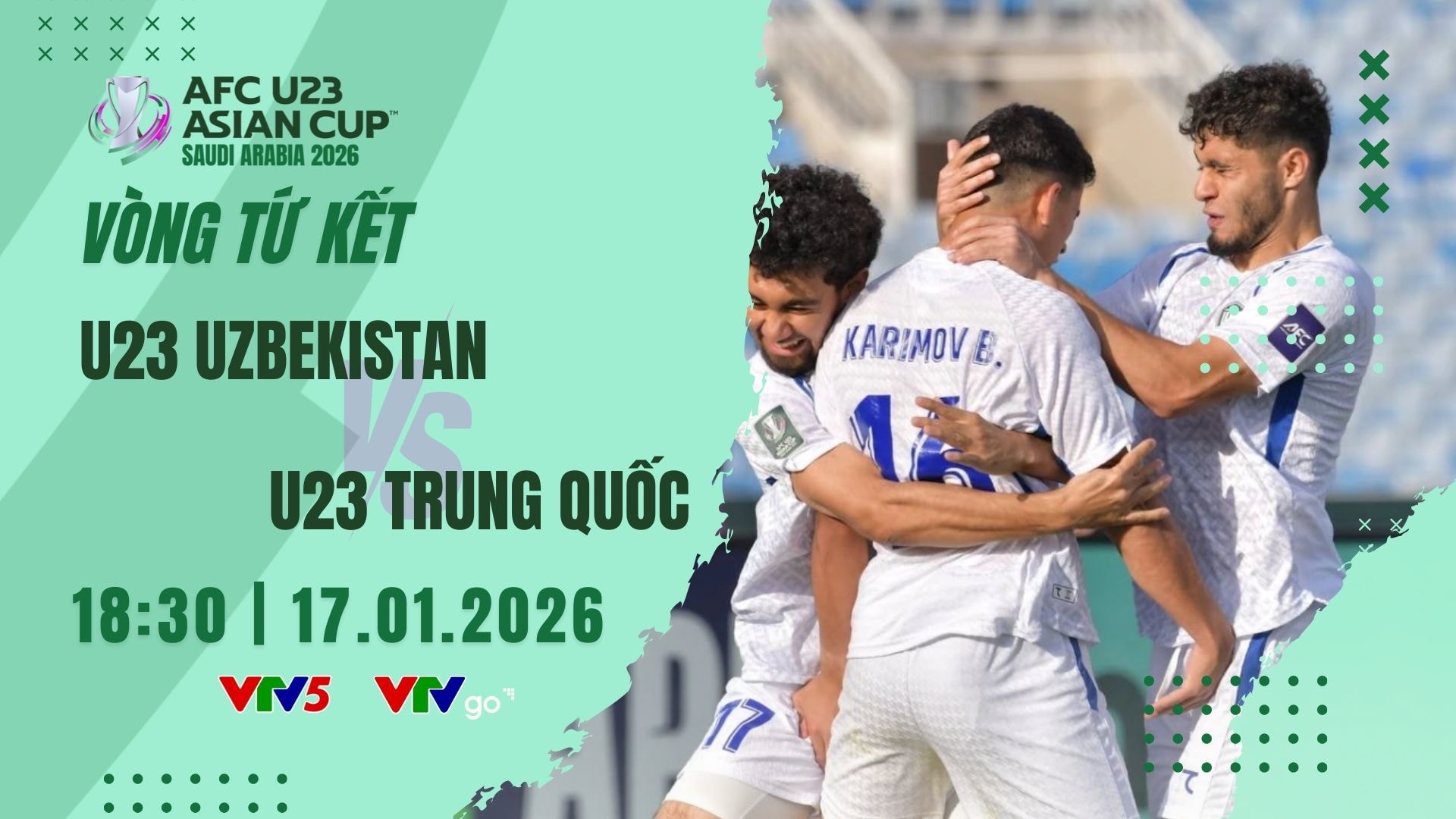 VTV5 VTVgo trực tiếp bóng đá U23 Trung Quốc vs U23 Uzbekistan hôm nay 17/1/2026
