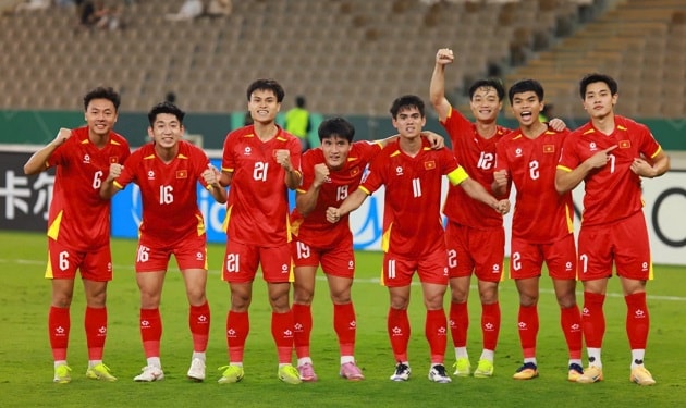Các cầu thủ U23 Việt Nam ăn mừng chiến thắng đầy thuyết phục trước U23 UAE