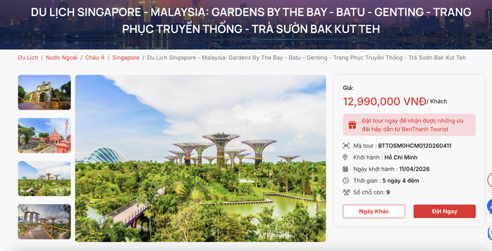 Bảng giá tour liên tuyến Singapore - Malaysia dịp Tết