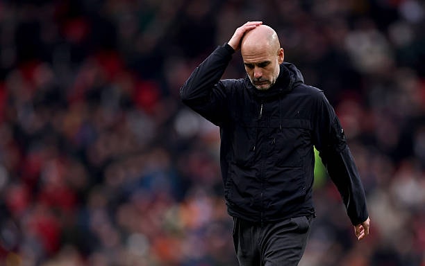 HLV Pep Guardiola trong trận thua Bodo/Glimt.