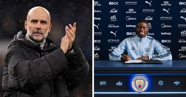 Marc Guehi và Pep Guardiola.