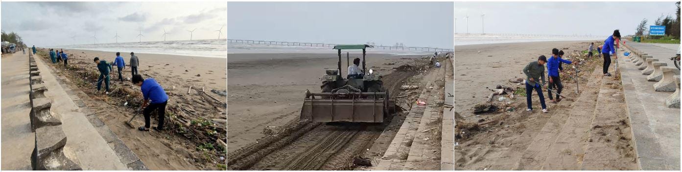 Khu vực bãi bồi ven biển thường xuyên hứng chịu rác thải trôi dạt vào mùa gió chướng.
