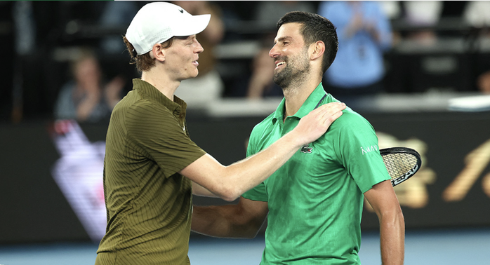Jannik Sinner thất bại trong trận đấu 5 set trước Novak Djokovic tại Úc mở rộng