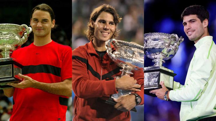 Carlos Alcaraz cùng hai huyền thoại Roger Federer và Rafael Nadal