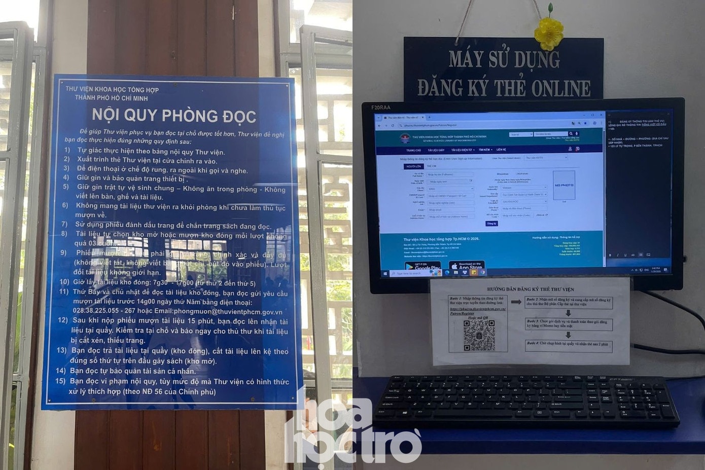 Khu vực làm thẻ thư viện phục vụ bạn đọc nhanh chóng.