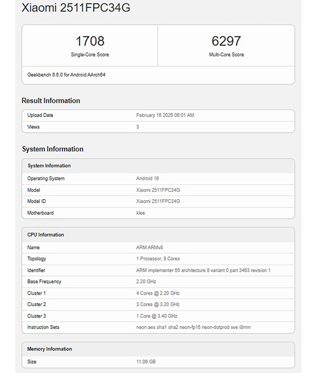 Điểm hiệu năng đơn nhân của POCO X8 Pro trên Geekbench