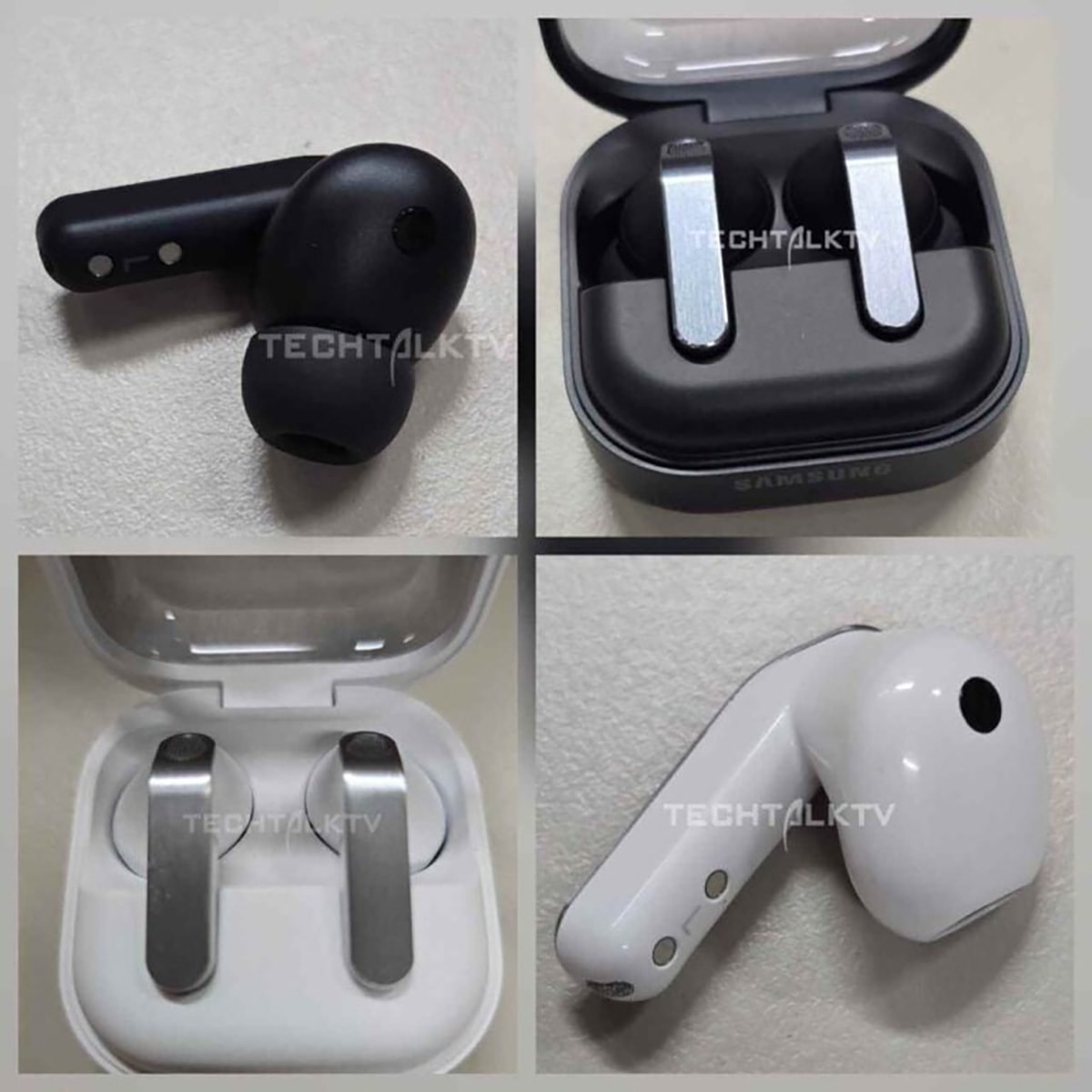 Ảnh thực tế của Galaxy Buds 4 với thiết kế dạng thân kéo dài hiện đại